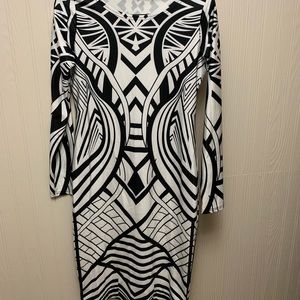 Black and white midi bodycon dress